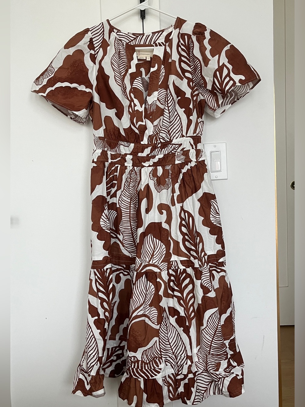 Anthropologie Somerset Brown and White Printed Midi Dress - Picture 2 of 3